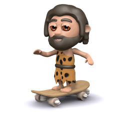 Vector 3d Caveman on skateboard