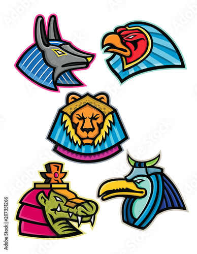Mascot Icon Illustration Set Of Heads Of Ancient Egyptian