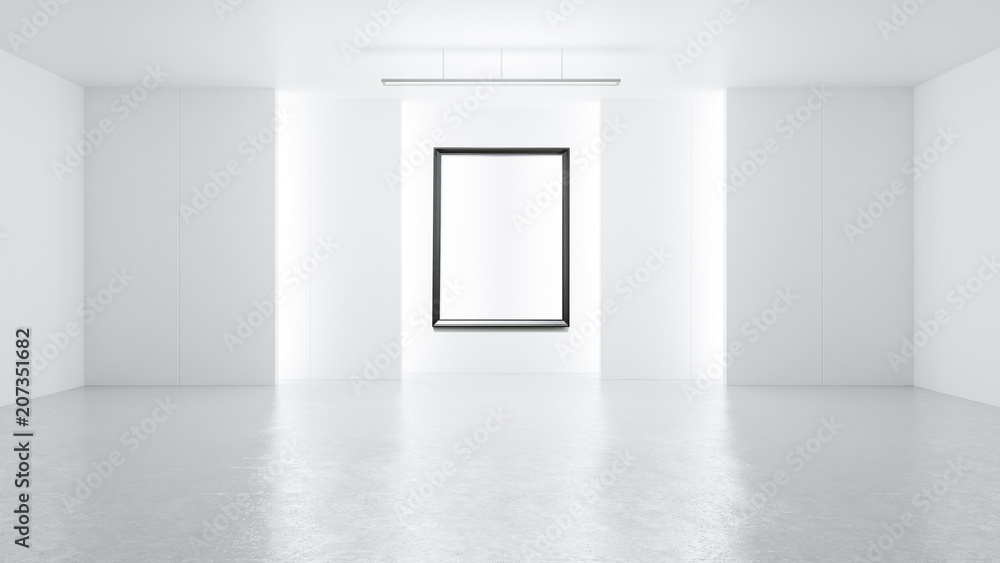 Poster 3d rendering empty rendering picture frame with minimalist and modern design studio room space backg