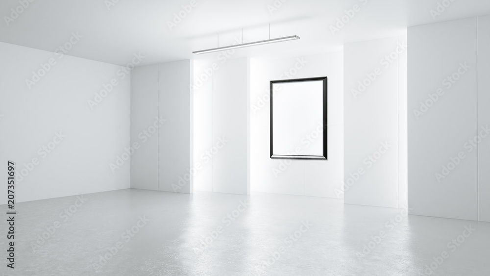 Poster 3d rendering empty rendering picture frame with minimalist and modern design studio room space backg