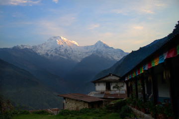 Fototapeta na wymiar Annapurna South and Hiunchuli at Sunset D