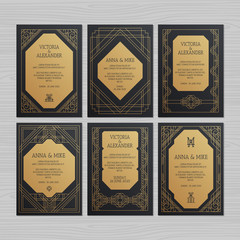 Luxury wedding invitation or greeting card with geometric ornament. Art Deco style. Paper envelope template. Wedding invitation envelope mock-up for laser cutting. Vector illustration.