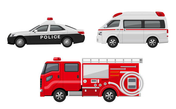 パトカー、救急車、消防車、セット