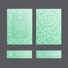 Luxury wedding invitation or greeting card with geometric ornament. Art Deco style. Paper envelope template. Wedding invitation envelope mock-up for laser cutting. Vector illustration.