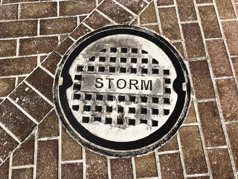 Storm Drainage in Pavers.Photo image