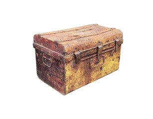 Ancient iron chest isolated on white background