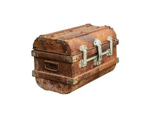 Ancient iron chest isolated on white background