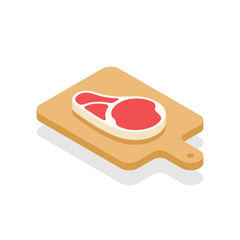 Steak isometric on timber cutting board flat design