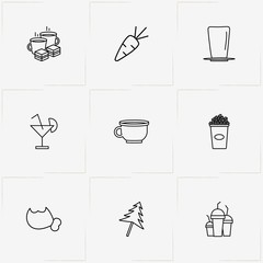 Food line icon set with coffee cup , cocktail and popcorn