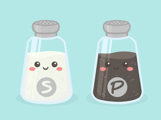 Cute Salt and Pepper Shaker Bottle Vector Illustration Cartoon Character Smile