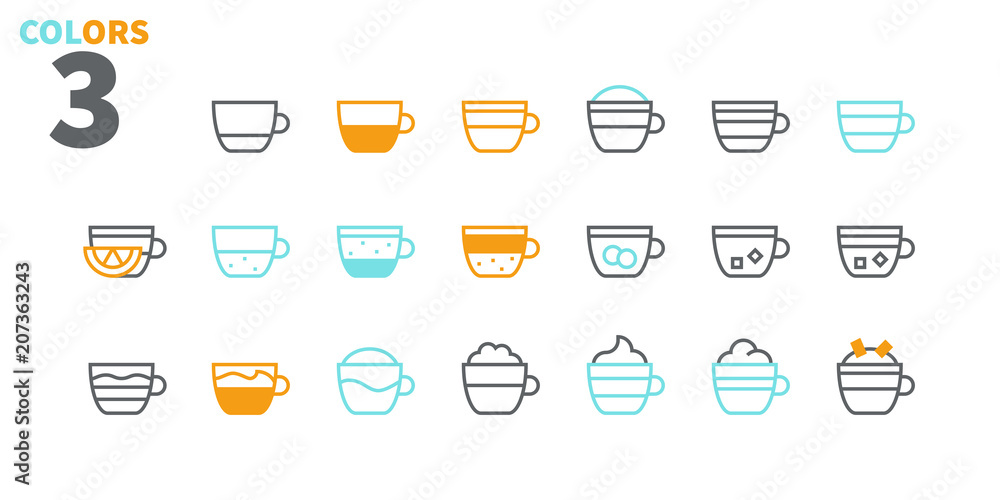 Poster coffee types food ui pixel perfect well-crafted vector thin line icons 48x48 ready for 24x24 grid fo