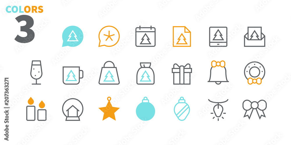 Poster merry christmas pixel perfect icons well-crafted vector thin line icons 48x48 ready for 24x24 grid f