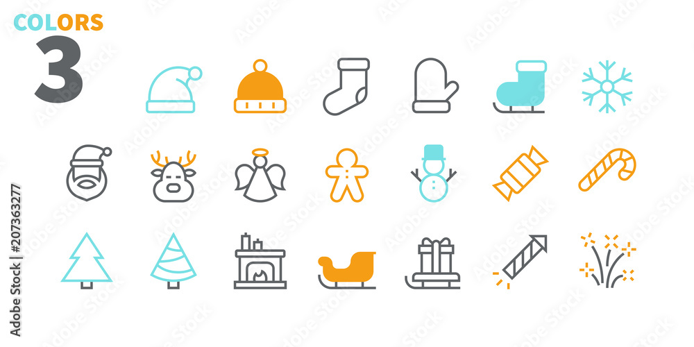 Poster merry christmas pixel perfect icons well-crafted vector thin line icons 48x48 ready for 24x24 grid f