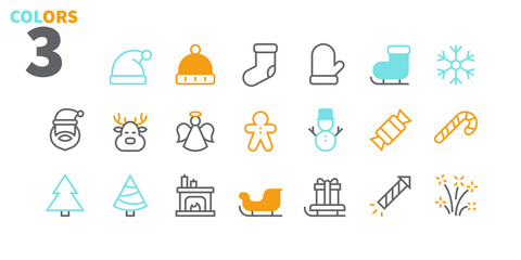 Merry Christmas Pixel Perfect icons Well-crafted Vector Thin Line Icons 48x48 Ready for 24x24 Grid for Web Graphics and Apps. Part2 Colors 3