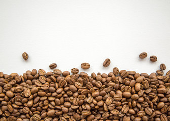Coffee Beans on Grey Background Natural Light Selective Focus