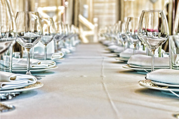 Concept: Serving. Banquet hall, restaurant, Celebration. Anniversary. Wedding. close up, copy space