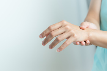 woman wrist arm pain. office syndrome healthcare and medicine concept