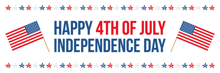 4th of july, american independence day flat design wide horizontal vector illustration, card.
