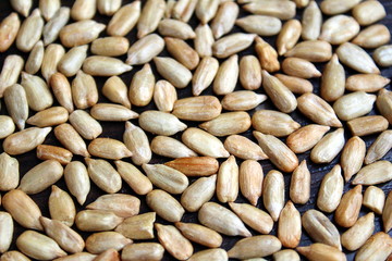 sunflower seed peeled lie on the table