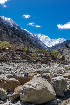 Nanga Parbat Mountain with small village in foreground , Gilgit, Pakistan