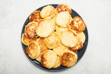 Cottage cheese pancakes background.
