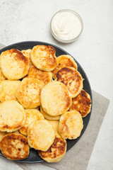 Cottage cheese pancakes background.