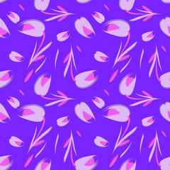 Vector gentle flowers and tulips on a lilac background.