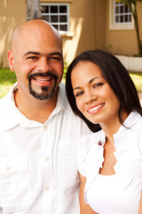 Loving smiling man and woman hugging.