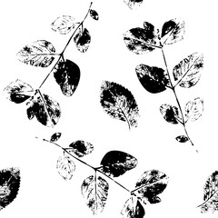 Black and White Abstract leaves silhouette seamless pattern - 207367637