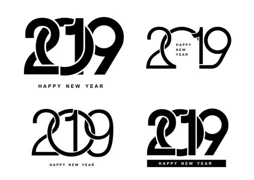 Happy New Year. Set of 2019 text design pattern. Vector illustration. Isolated on white background