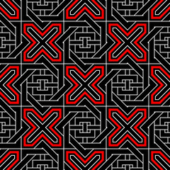 Seamless geometric pattern. Black red and white background