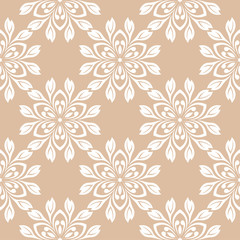 White floral seamless design on beige background