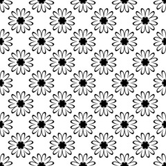 Black floral pattern on white seamless background