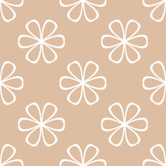 White floral seamless pattern on beige background