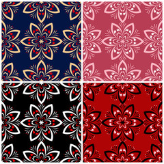 Fototapeta na wymiar Set of seamless backgrounds with floral patterns