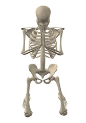 The skeleton kneels and prays.