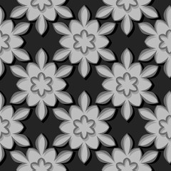 Seamless pattern. Floral black and gray 3d background