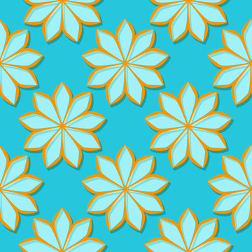 Seamless background with 3d floral blue and orange elements