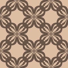 Brown floral seamless pattern on beige background