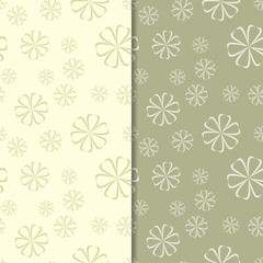 Olive green floral backgrounds. Set of seamless patterns