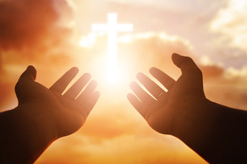 Christian man with open hands worship christian. Eucharist Therapy Bless God Helping Repent...