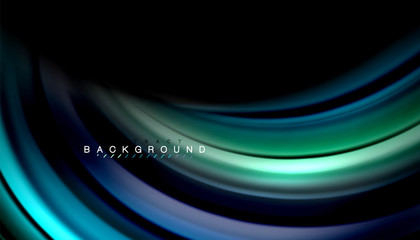 Abstract wave lines fluid rainbow style color stripes on black background