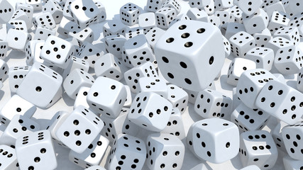 many dices fall on white background