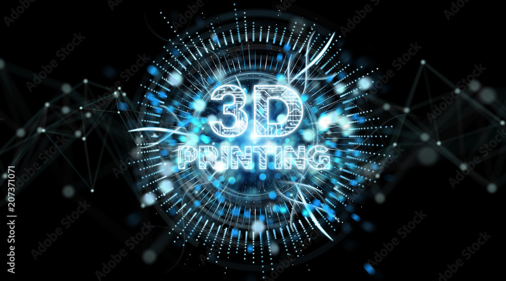 Poster 3d printing digital text hologram background 3d rendering