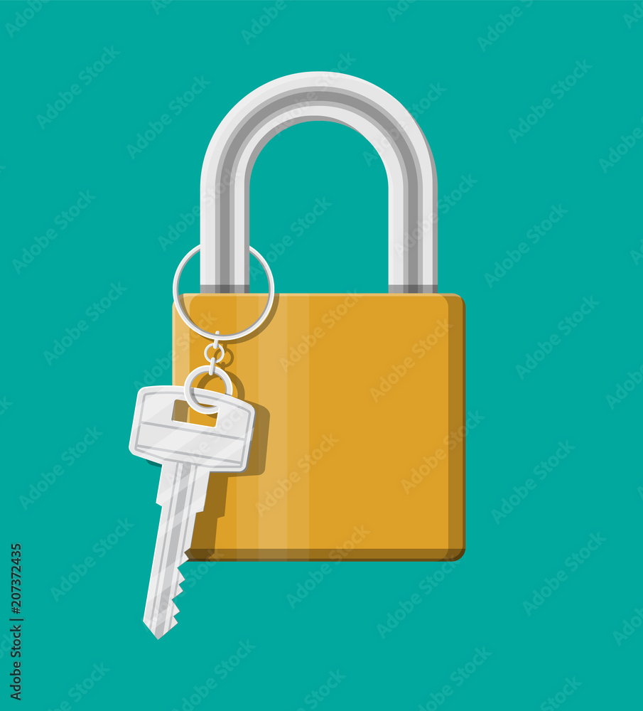 Poster metal padlock with key. pad lock with keyring