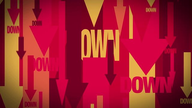 DOWNの文字と矢印が下に向かうアニメーション ループ