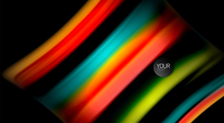 Abstract wave lines fluid rainbow style color stripes on black background. Artistic illustration for presentation, app wallpaper, banner or poster