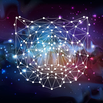 Abstract polygonal tirangle animal tiger on open space background. Hipster animal illustration.