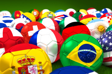 Collection Of Soccer Balls With Flags 3D Render