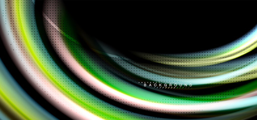 Multicolored wave lines on black background design